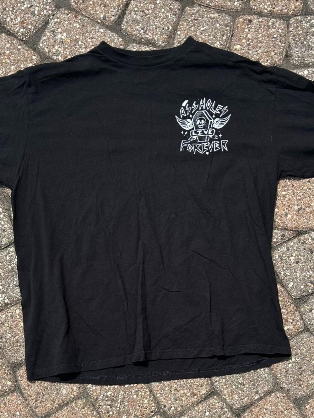 Assholes Live Forever Long Sleeve Shirt Coffin Skulls Sleeve Print XL